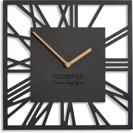 Сучасний настінний годинник FLEXISTYLE LOFT Piccolo Square 30 см, безшумний, чорний, для вітальні та ванної