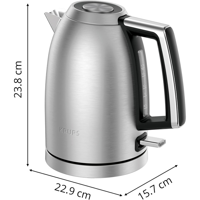 Електрочайник Krups Smart'n Light, 1,7 л, 2200 Вт, 5 температур, нержавіюча сталь, подвійні стінки, чорний