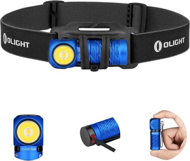 Ліхтар налобний OLIGHT Perun 2 Mini, 1100 люмен, 150 м, USB-зарядка, червоне світло, 5 режимів, водонепроникний, для кемпінгу, екстрених ситуацій, синій, холодне біле світло