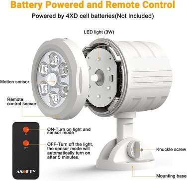 ASOFTY вуличний бездротовий LED прожектор з датчиком руху, на батарейках, 1000 Лм, з пультом, IP65, для саду, гаража, дому