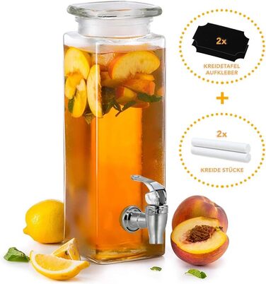 Скляний ретро-диспенсер для напоїв Mary’s Kitchen Tools 2,5 л з краном – лимонадник, соковий дозатор, боул