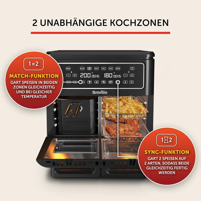 Фритюрниця з гарячим повітрям Breville Halo Flexi 11 л, цифрова, подвійна камера, 2400 Вт, для смаження, запікання, грилю, розігріву, на 10+ осіб