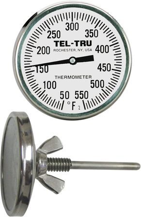 Термометр для барбекю Tel-Tru BQ225, 2'' циферблат, 2,5'' стрижень, 50–550°F