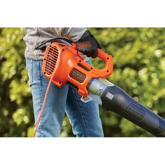 Акумуляторний садовий пилосос та повітродув BLACK+DECKER, електроаксіальний, 1850 Вт, швидкість 190 км/год, об'єм 765 м³/год, інтегрований скребок для листя