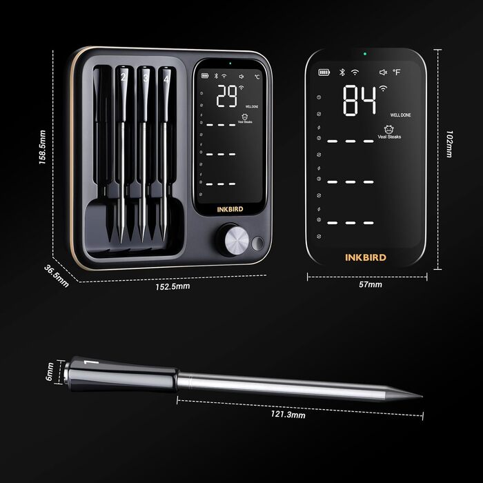 Бездротовий термометр для м'яса Inkbird INT-14-BW, Wi-Fi 2.4G та Bluetooth 5.4, до 91 м, для духовки, гриля, коптильні, аерофритюрниці