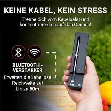 MEATER SE – Бездротовий смарт термометр для м'яса з Bluetooth, вимірюванням внутрішньої та зовнішньої температури, для BBQ, духовки, гриля, коптильні, з чорним зарядним пристроєм