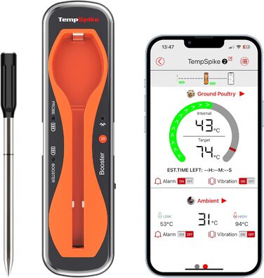 Бездротовий термометр для м'яса ThermoPro TempSpike 150м Bluetooth, IP67, для гриля, духовки, коптильні, аерофритюрниці, безпечний для посудомийки