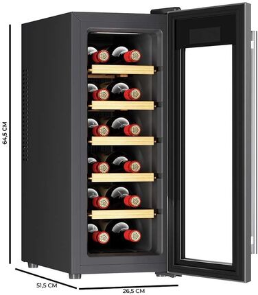 Винний шафа Cecotec Bolero GrandSommelier 830 CoolWood, термоелектрична, тиха, енергоефективна, для 12 пляшок, з індикаторами, сенсорним керуванням, нержавіюча сталь і дерево, регулювання температури 8-18°C