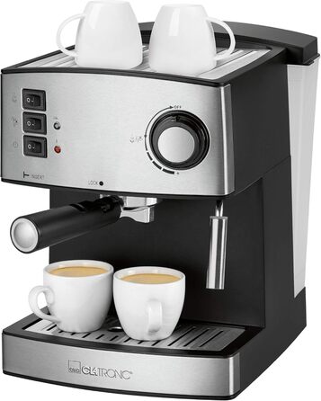 Еспресо-кавоварка Clatronic ES 3643, 15 бар, 1,6 л, 850 Вт, з нержавіючої сталі, парова насадка, знімний резервуар