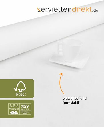 Airlaid скатертина-рулон 118×25 м, біла, для сервірування столу, сервировочна, одноразова, serviettendirekt.de