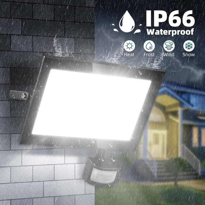 LED прожектор Viugreum 100W з датчиком руху, 15000 Лм, IP67, холодне світло, з пультом, для вулиці, саду, водонепроникний, комплект 2 шт.