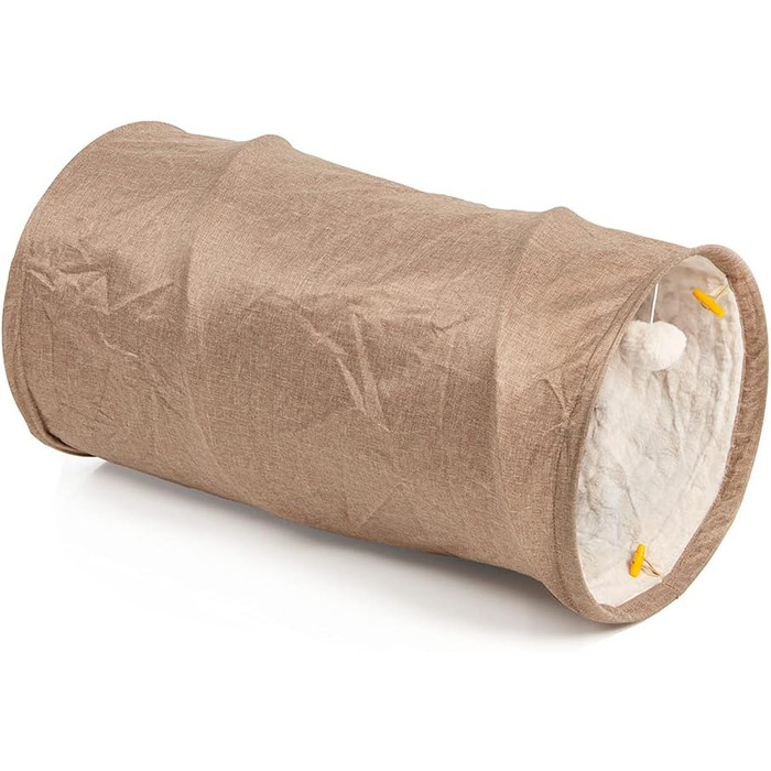 Ігровий тунель для котів CanadianCat XXL, плюшевий, 150×35 см, з іграшкою, бежевий