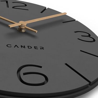 Настінний годинник Cander Berlin MNU 2630 Y, 30 см, безшумний, аналоговий, для вітальні, сучасний вінтаж, сірий/чорний, дерев'яні стрілки