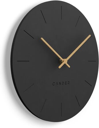 Стіна година Cander Berlin MNU 2630 S, 30 см, безшумна, аналогова, чорна, вінтаж, дерев'яні стрілки, для вітальні, сучасний дизайн