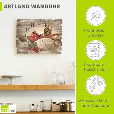 Дерев'яний настінний годинник ARTLAND 40x30 см безшумний, прямокутний, для кухні, кафе, кав'ярні, декор з кавою та круасаном