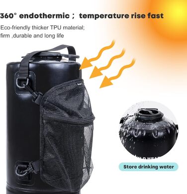 Портативний душ WILD HEAT 12L з напірною помпою та рюкзаком, чорний — для кемпінгу