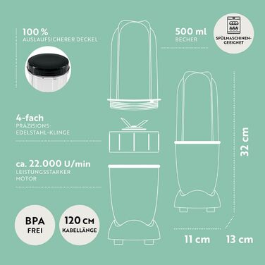 Блендер GOURMETmaxx Mr. Magic Mixer 4-в-1, міксер для смузі, подрібнювач, 8 функцій, з чашею та кришкою, для шейків, смузі, коктейлів