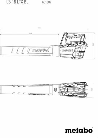 Акумуляторний повітродув Metabo LB 18 LTX BL, 18 В, потужний безщітковий двигун, тиха робота, без акумулятора і зарядного пристрою