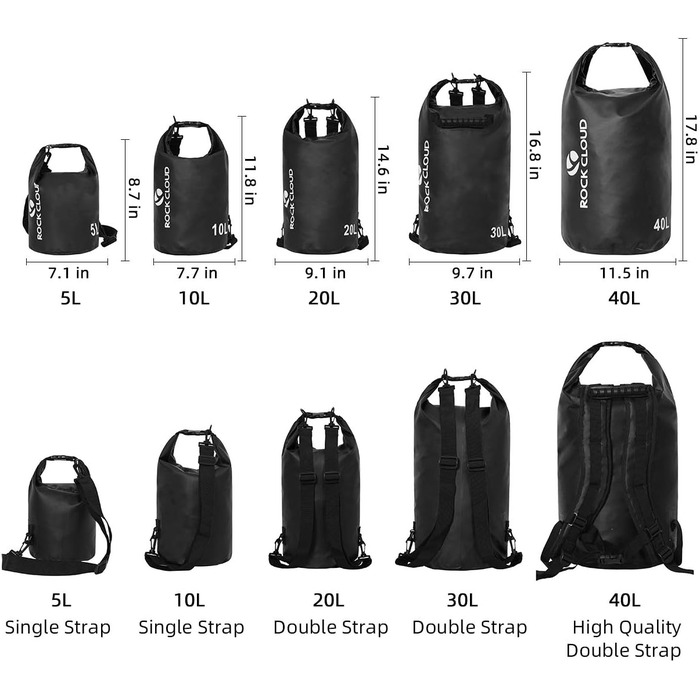 Водонепроникний мішок Dry Bag 30 л для каякінгу, рафтингу, човна, пляжу, серфінгу, купання, каное, кемпінгу, риболовлі, лиж, чорний