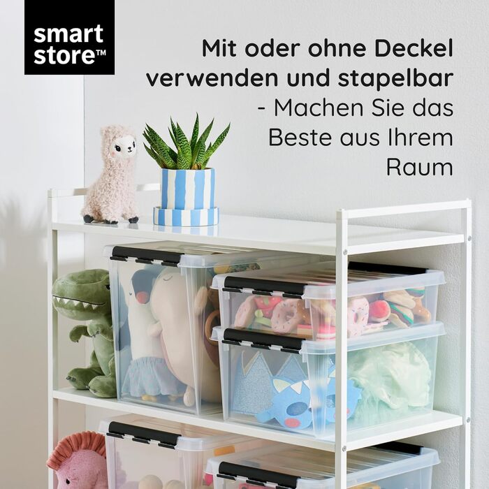 Велика прозора коробка для зберігання SmartStore з кришкою, 52 л, набір 2 шт., посилена, харчовий BPA-free пластик, кліп-застібка, штабельована, гарантія 10 років, 50x39x41 см