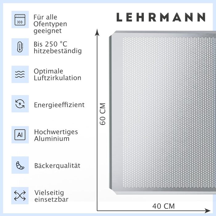 Перфорований лист LEHRMANN 60x40 см для випічки, сумісний з MIWE, WIESHEU, WACHTEL