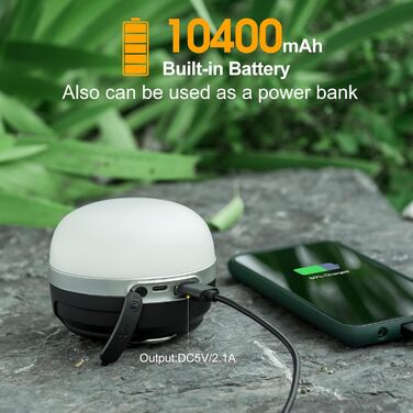 LED кемпінговий ліхтар 10400mAh, акумуляторний, RGB підсвітка, плавне затемнення, магніт, гачок, для дому, вулиці, кемпінгу, намету, аварійного освітлення