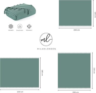 Milam London покривало зелене для дивану-ліжка, двоспальне, 200x230 см, на 2-місний диван, захисний чохол для софи