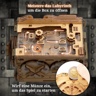 3D головоломка iDventure Amazeing Safe – дерев'яна скринька-скарбничка, сейф-лабіринт, подарункова квест-скриня для грошей, escape room для дорослих, чоловічий подарунок