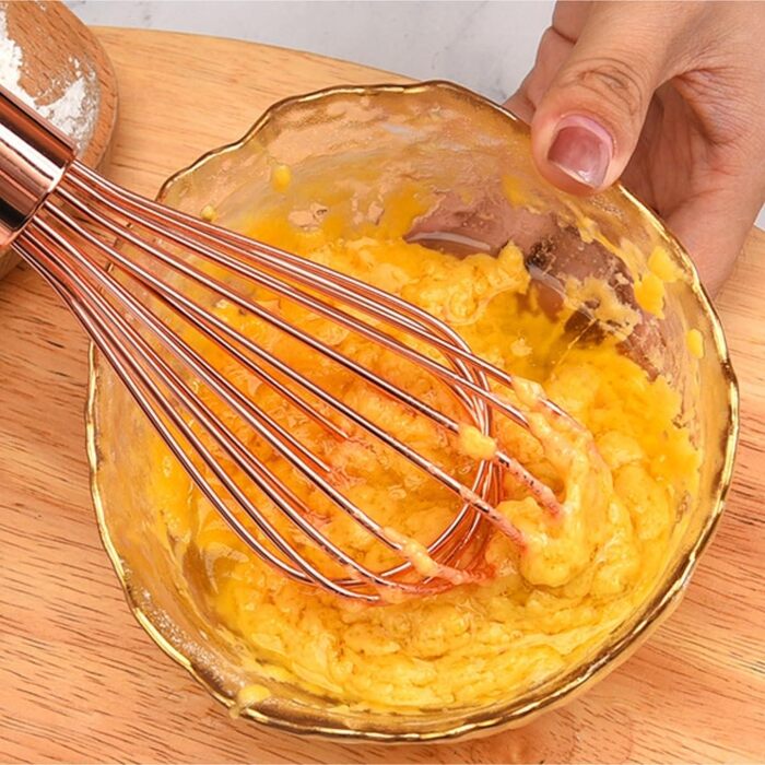 Ручний кухонний віночок GOOPEEG з дубовою ручкою, 30 см, рожевий – міксер для збивання молока, тіста, універсальний ручний міксер для кухні