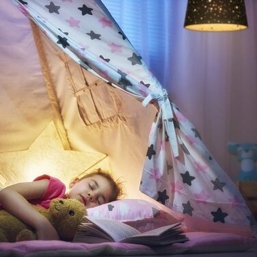 Дитяча підвісна лампа Relaxdays зі зірками, рожева, круглий текстильний абажур, E27, для дівчаток, 122x27x27 см