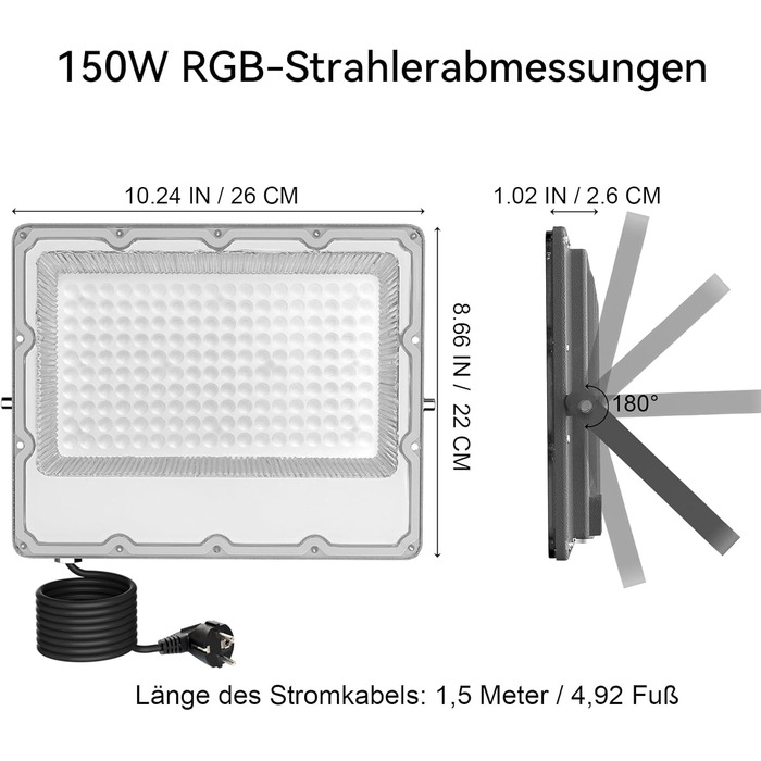 Комплект з 2 RGB LED прожекторів 30W для вулиці, 16 млн кольорів, Bluetooth APP та 2.4G пульт, IP66, диммований, для саду, Хелловіну, Різдва, вечірок (загальна потужність 150W)