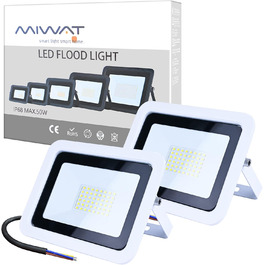 MIWATT LED прожектор для вулиці, 2 шт, 50 Вт, 4000 Лм, холодне біле світло 6000K, IP68 водонепроникний, для двору, гаража, саду