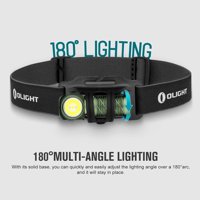 Ліхтарик-налобник OLIGHT Perun 2 Mini LED 1100 люмен, USB, водонепроникний, 5 режимів, з червоним світлом, для кемпінгу та екстрених ситуацій, зелений, холодне біле світло