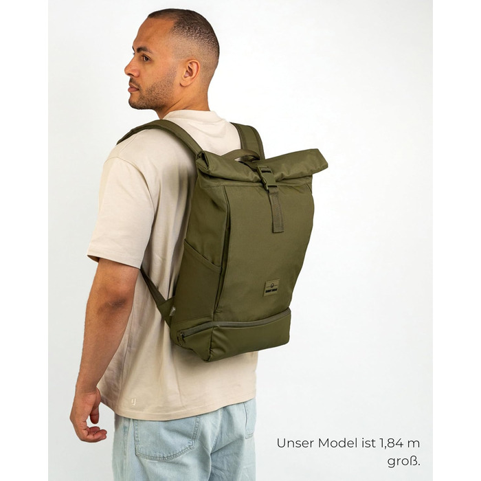 Рюкзак Johnny Urban Allen Medium 15 л для жінок і чоловіків, роллтоп, водовідштовхувальний, з відділенням для ноутбука, для університету, велосипеда, бізнесу, оливковий, екологічний
