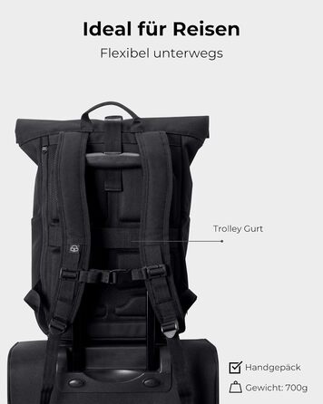 Рюкзак Johnny Urban Allen Medium чорний, водостійкий, 15 л, ролтоп з відділенням для ноутбука, унісекс, для міста, університету та велосипеда, екологічний