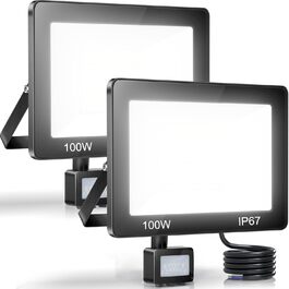 LED прожектор із сенсором руху для вулиці, 50 Вт, 5000 Лм, 6500K, 2 шт, водонепроникний IP67, зовнішній ліхтар для складу, саду, гаража