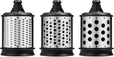 Насадки KitchenAid 5KSMEMVSC для кухонного комбайна – набір з 3 барабанів для овочів, сиру та інших продуктів, терка-шинковка з нержавіючої сталі
