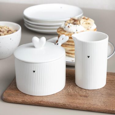 Керамічна цукорниця Bastion Collections Relief Heart з кришкою та ложкою, біло-чорна, 10 см