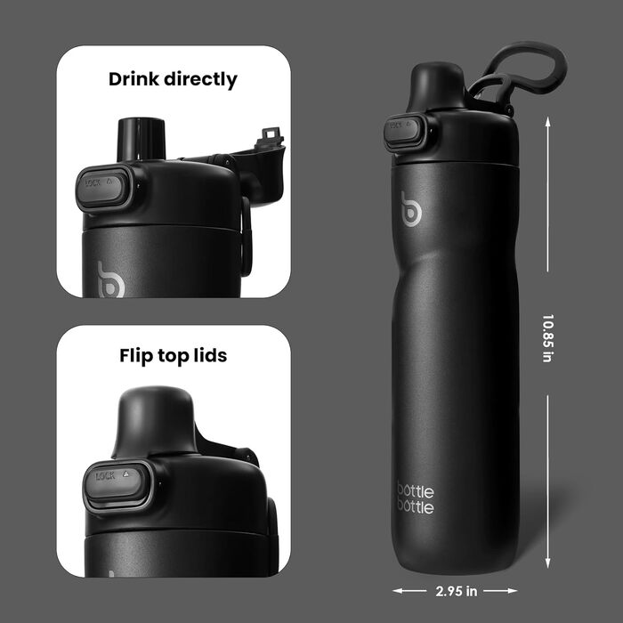 Термобутилка для води BOTTLE BOTTLE 680 мл з ручкою і клапаном, герметична спортивна пляшка для велосипеда, подорожей, спорту, зелена (чорна)