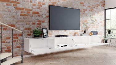 Підвісна тумба під телевізор 4housedesign, глянцева біла і чорна матова, 240 см (2х120), для ТВ до 55 дюймів, вітальня