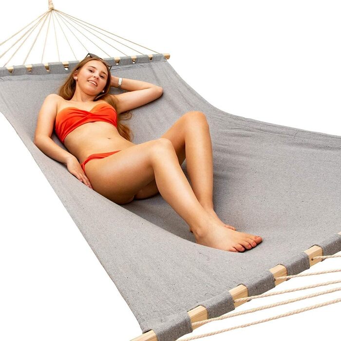 Гамак AMANKA XXL 200x120 см для двох, сірий, підвісний текстильний