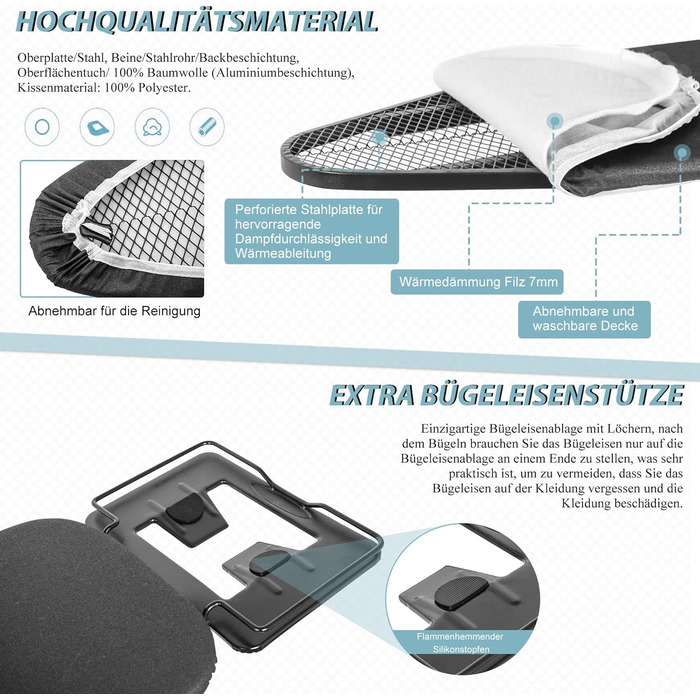 Складна прасувальна дошка IBVIVIC, металева, синя, 81×30,5 см, з нековзкими ніжками для дому