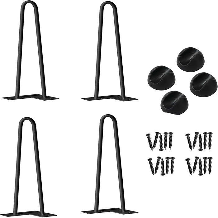 Набір з 4 металевих чорних ніжок для столу 40 см, шпилькові ніжки Hairpin Legs з підлоговими захисниками та гвинтами для журнальних столиків, табуретів і DIY меблів