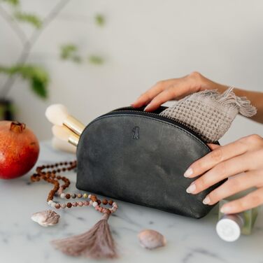 Косметичка з натуральної шкіри Berliner Bags Zoe, вінтажна, маленька, темно-сіра, органайзер для жінок і дівчат, пенал для косметики та аксесуарів
