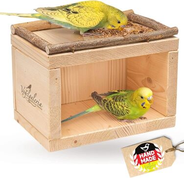Дерев'яний будиночок для птахів Vogelgaleria® – спальне місце та укриття для хвилястих папуг, неразлучників, корелл, аксесуар для клітки та вольєра