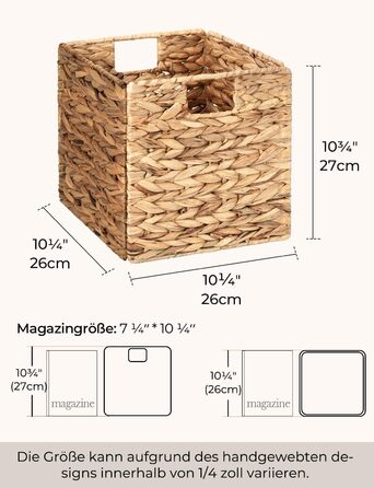 Набір з 2 плетених кошиків StorageWorks з водного гіацинта, 33x21x18 см, прямокутні кошики для зберігання з подвійною ручкою, натуральний колір, для полиць та подарунків