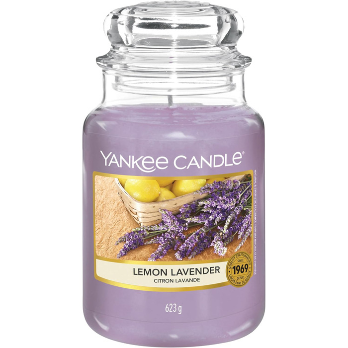 Ароматична свічка Yankee Candle у склі Lemon Lavender, велика, до 150 годин горіння, подарунок для жінок, ідеально на День матері