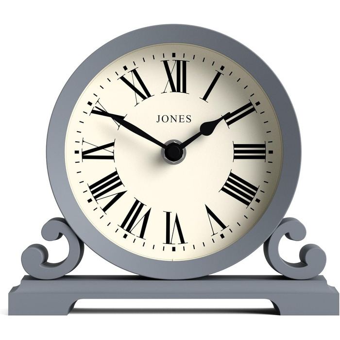 Декоративний настільний годинник JONES CLOCKS Saloon з римськими цифрами, класичний стиль, подвійний скрол, для столу, полиці чи тумбочки, французький морський синій
