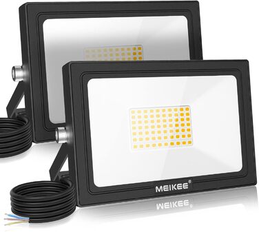 MEIKEE LED Прожектор 60 Вт, тепле біле світло 2700K, 5200 Лм, суперяскравий, 2 шт., IP66 водонепроникний, для саду, двору, гаража, під'їзду