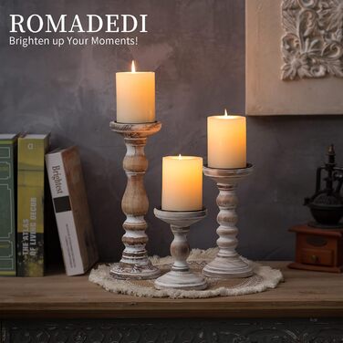 Дерев'яні підсвічники Romadedi для стовпчикових свічок, набір 3 шт, вінтаж, лофт, 15/21/30 см, декор для вітальні та столу